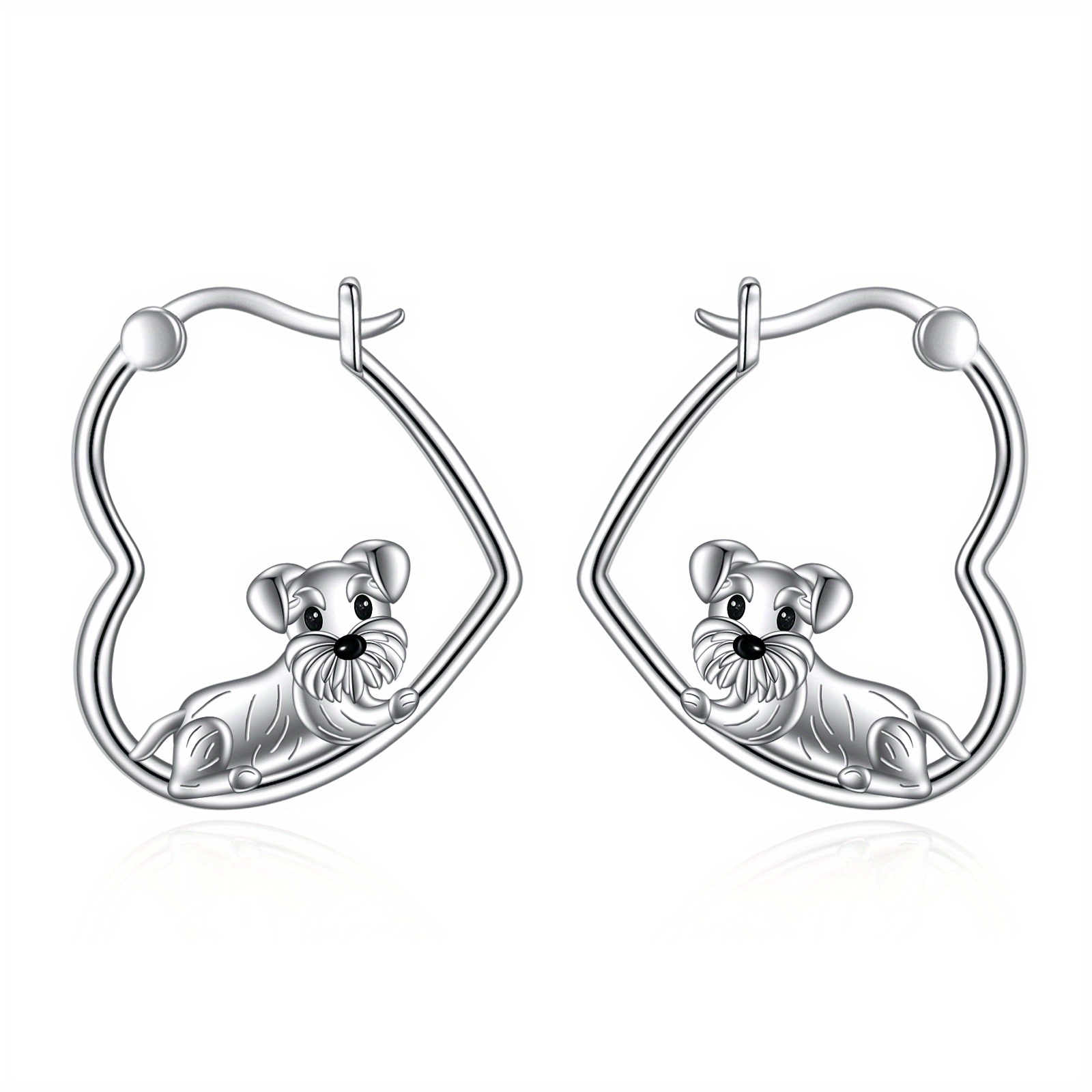Women's Sterling Silver Schnauzer Heart Hoop Dangle Earrings